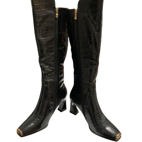 Ninety Nine Black Over the Knee Boots with Textured Finish - Picture 3 of 11